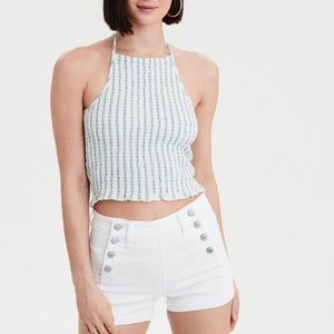 American Eagle Cropped Green & White Halter